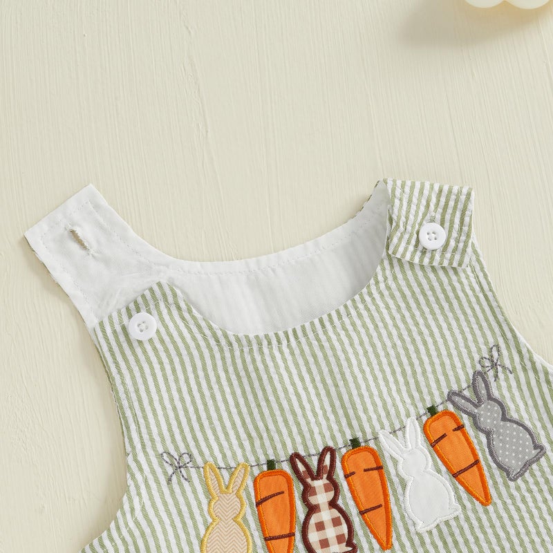 Ayalinggo Toddler Boy Easter Outfit Bunny Carrot Embroidery Jumpsuit Sleeveless Overall Spring Palysuit Easter Clothes 0-3 Y (Light Green, 0-6 Months) - Image 3
