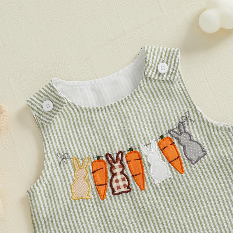 Ayalinggo Toddler Boy Easter Outfit Bunny Carrot Embroidery Jumpsuit Sleeveless Overall Spring Palysuit Easter Clothes 0-3 Y (Light Green, 0-6 Months) - Image 2