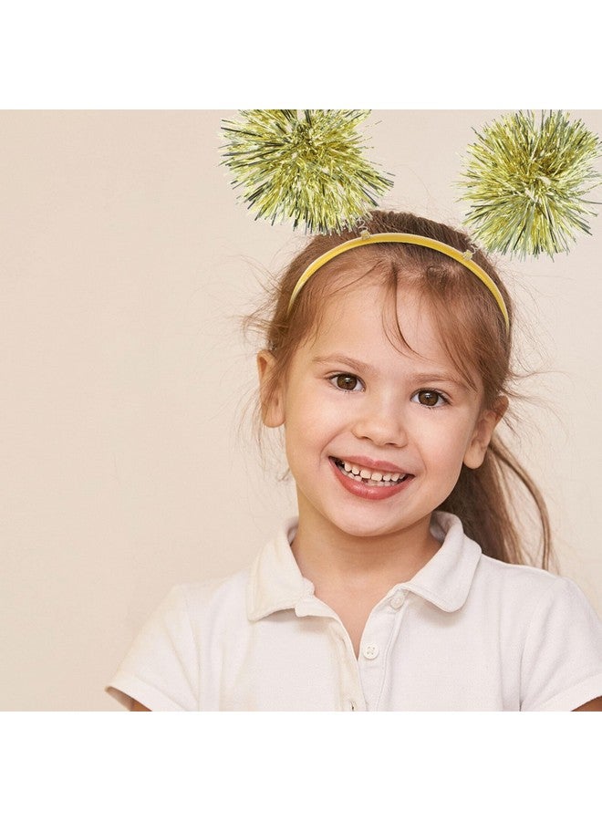 minkissy Pom Pom Headband, 2pcs Tinsel Headbands Cute Boppers Hair Bands Cosplay Party Hair Decoration Tinsel Headdress for Boy Girls, Golden, 19x19cm - Image 4