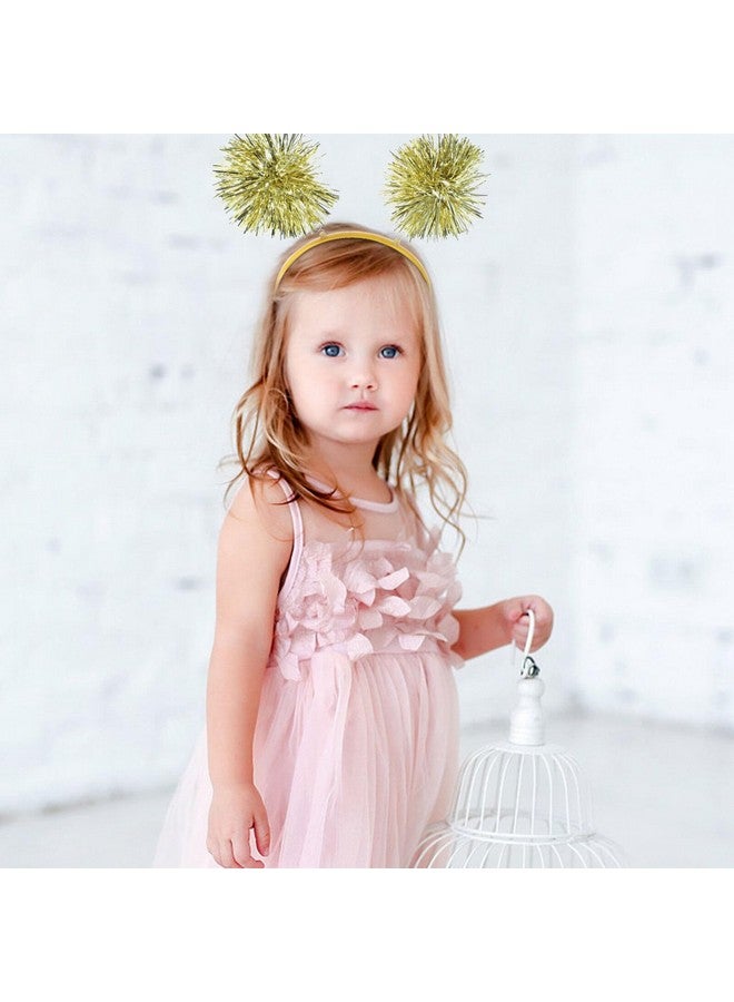 minkissy Pom Pom Headband, 2pcs Tinsel Headbands Cute Boppers Hair Bands Cosplay Party Hair Decoration Tinsel Headdress for Boy Girls, Golden, 19x19cm - Image 3