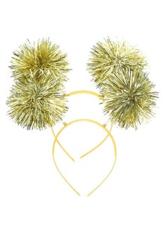 minkissy minkissy Pom Pom Headband, 2pcs Tinsel Headbands Cute Boppers Hair Bands Cosplay Party Hair Decoration Tinsel Headdress for Boy Girls, Golden, 19x19cm  - Image 1