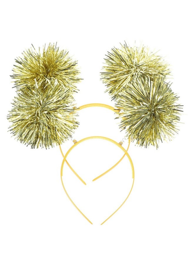 minkissy Pom Pom Headband, 2pcs Tinsel Headbands Cute Boppers Hair Bands Cosplay Party Hair Decoration Tinsel Headdress for Boy Girls, Golden, 19x19cm - Image 1