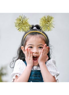 minkissy minkissy Pom Pom Headband, 2pcs Tinsel Headbands Cute Boppers Hair Bands Cosplay Party Hair Decoration Tinsel Headdress for Boy Girls, Golden, 19x19cm  - Image 5