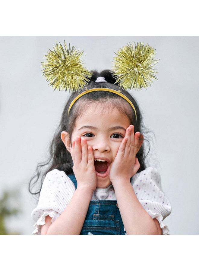 minkissy Pom Pom Headband, 2pcs Tinsel Headbands Cute Boppers Hair Bands Cosplay Party Hair Decoration Tinsel Headdress for Boy Girls, Golden, 19x19cm - Image 5
