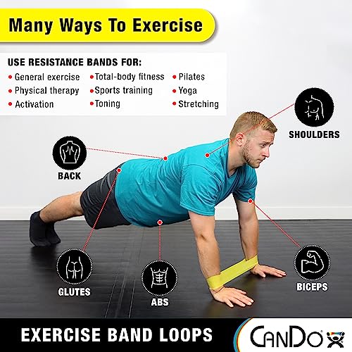 CanDo Resistance Exercise Band Loops, 5pc Set (X-Light - X-Heavy) 10 inch, for Workouts, Exercise, Yoga, Training at Home or Gym, Durable Latex Fitness Bands - Image 2