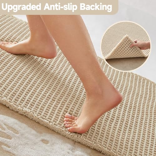 TYUU Pale Beige Bathroom Rug, Waffle Bath Mat Non Slip Washable Super Absorbent Quick Dry Boho Farmhouse Bathroom Decor, 30''x20'' Pale Beige - Image 4