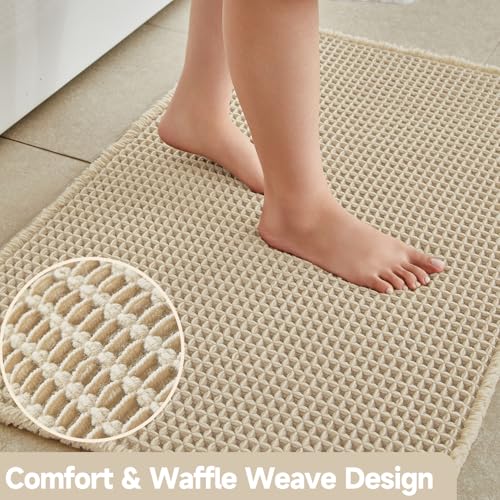 TYUU Pale Beige Bathroom Rug, Waffle Bath Mat Non Slip Washable Super Absorbent Quick Dry Boho Farmhouse Bathroom Decor, 30''x20'' Pale Beige - Image 3