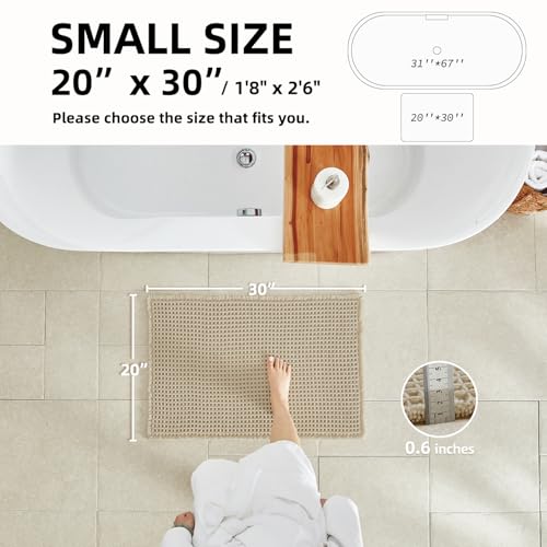 TYUU Pale Beige Bathroom Rug, Waffle Bath Mat Non Slip Washable Super Absorbent Quick Dry Boho Farmhouse Bathroom Decor, 30''x20'' Pale Beige - Image 2