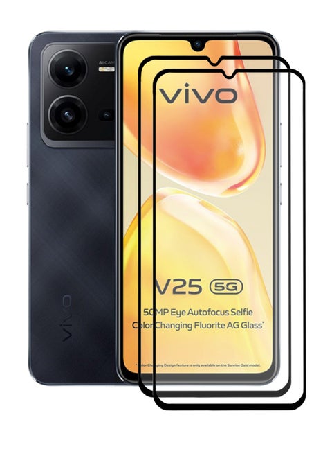 قطعتان من واقي الشاشة الزجاجي الكامل لهاتف Vivo V25 5G - أسود