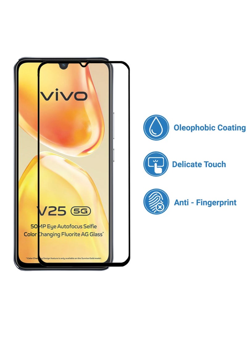 قطعتان من واقي الشاشة الزجاجي الكامل لهاتف Vivo V25 5G - أسود