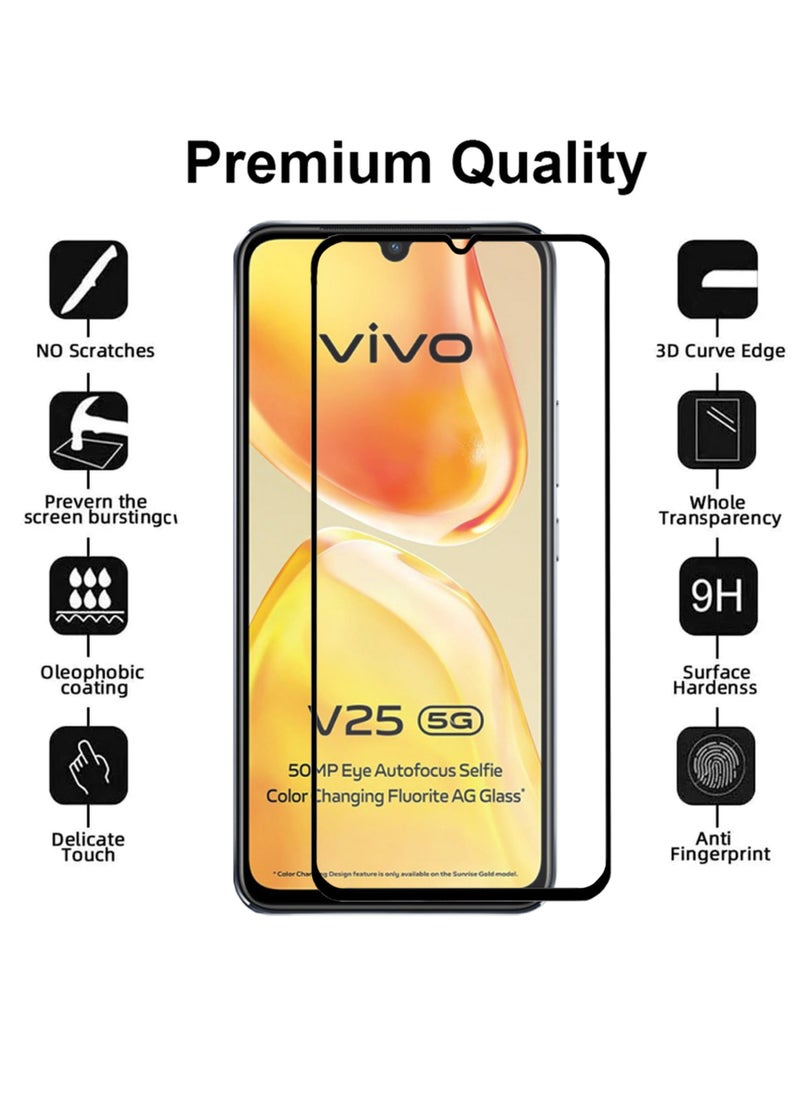 قطعتان من واقي الشاشة الزجاجي الكامل لهاتف Vivo V25 5G - أسود
