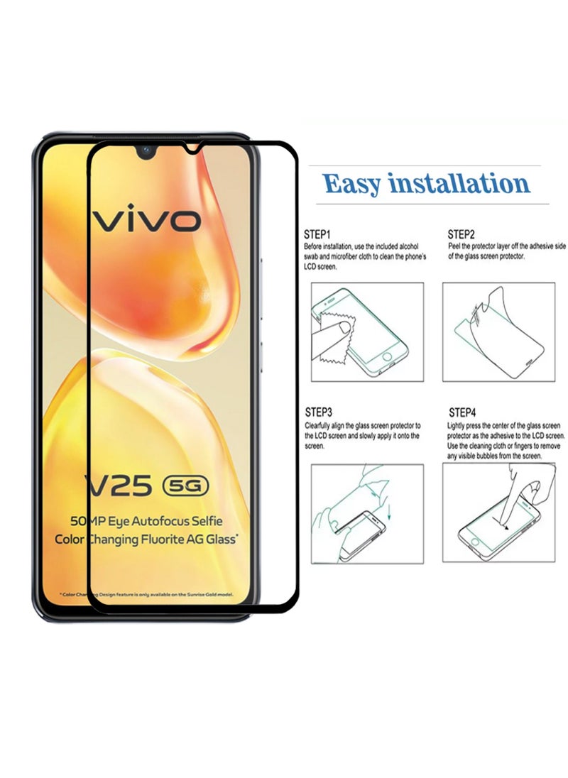 قطعتان من واقي الشاشة الزجاجي الكامل لهاتف Vivo V25 5G - أسود