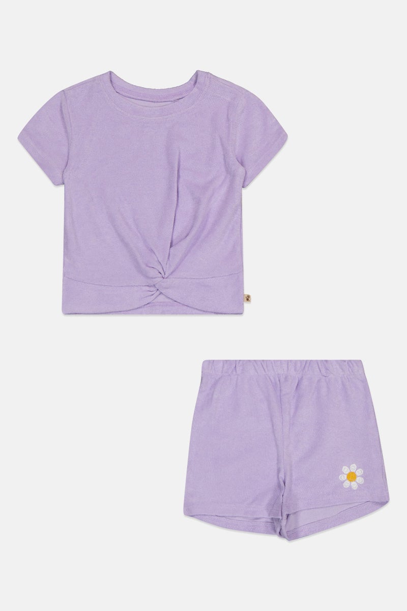 Bearpaw Toddlers Girl 2Pcs Textured Top And Shorts Set, Lilac - Image 2