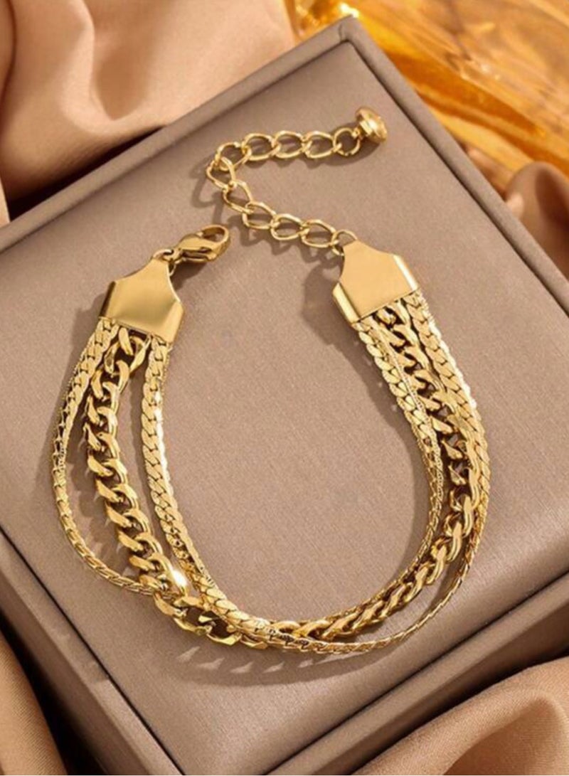 إيكوال اسوارة نسائية أنيقة وعالية الجودة مصنوعة من الاستانلس ستيل مطلية باللون الذهبي - Image 1