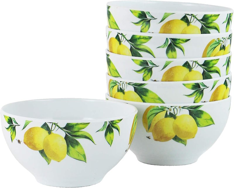 Reston Lloyd Fresh Lemons 6pc Melamine CerealSoup Bowl Set white lemon green 2 cups - Image 1