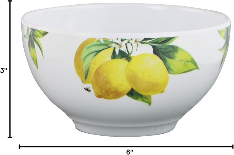Reston Lloyd Fresh Lemons 6pc Melamine CerealSoup Bowl Set white lemon green 2 cups - Image 5