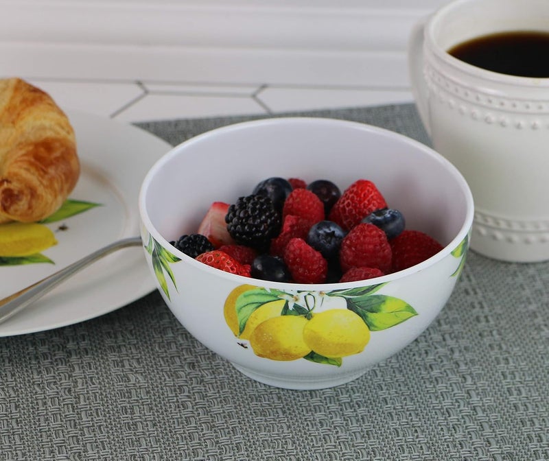 Reston Lloyd Fresh Lemons 6pc Melamine CerealSoup Bowl Set white lemon green 2 cups - Image 4