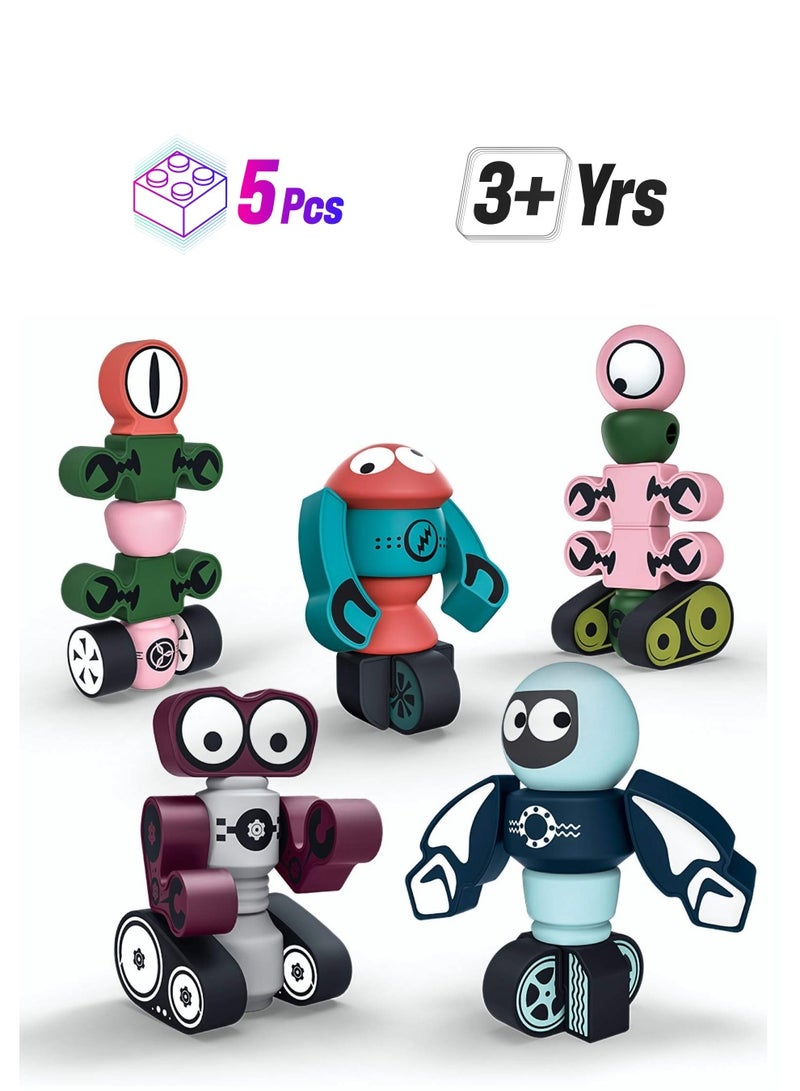5Pcs Magnetic Robots Building Blocks Set for Kids, Educational Stacking Toy with Storage Box for Boys & Girls Ages 3-6, Fun Learning Playset  - Image 1