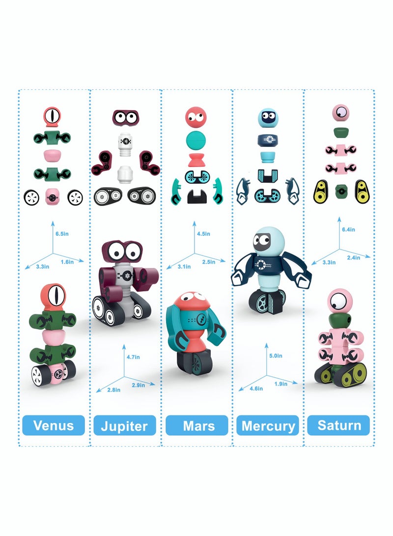 5Pcs Magnetic Robots Building Blocks Set for Kids, Educational Stacking Toy with Storage Box for Boys & Girls Ages 3-6, Fun Learning Playset  - Image 5
