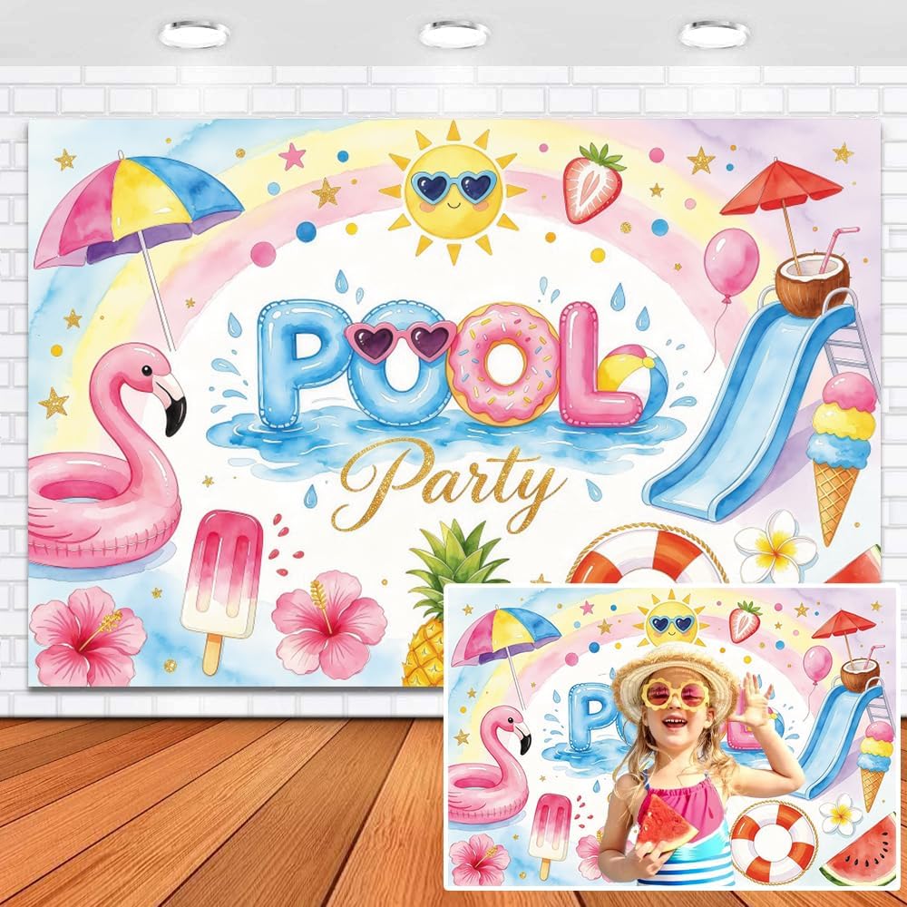 الرائد Al Raied Summer Pool Party Backdrop Flamingo Swim Ring Swimming Pool Photo Background