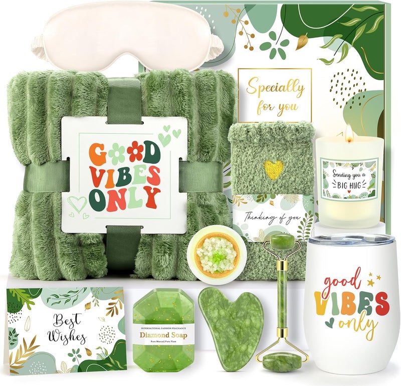 CHESACE Self Care Gift Basket for Women: Get Well Soon, Spa Kit, Relaxation & Pampering Items, Green Color, Whole Body, Unisex, Gift Basket - Image 1