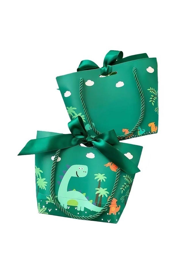 6 قطع من أكياس هدايا حفلات الأعياد للأطفال، أكياس هدايا أعياد الميلاد بطابع الديناصورات، أكياس حلوى ووجبات خفيفة، مقاس 19*20*9 سم - Image 1