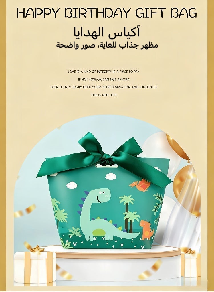 6 قطع من أكياس هدايا حفلات الأعياد للأطفال، أكياس هدايا أعياد الميلاد بطابع الديناصورات، أكياس حلوى ووجبات خفيفة، مقاس 19*20*9 سم - Image 5