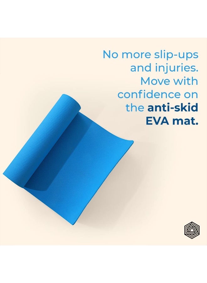 BOLDFIT حصائر اليوغا للنساء حصيرة اليوغا للرجال حصيرة التمارين الرياضية للتمارين المنزلية حصيرة الصالة الرياضية غير قابلة للانزلاق 6 مم حصيرة التمارين الرياضية حصيرة اليوغا للأطفال حصائر الصالة الرياضية للتمارين في المنزل - إيفا، أزرق - Image 2