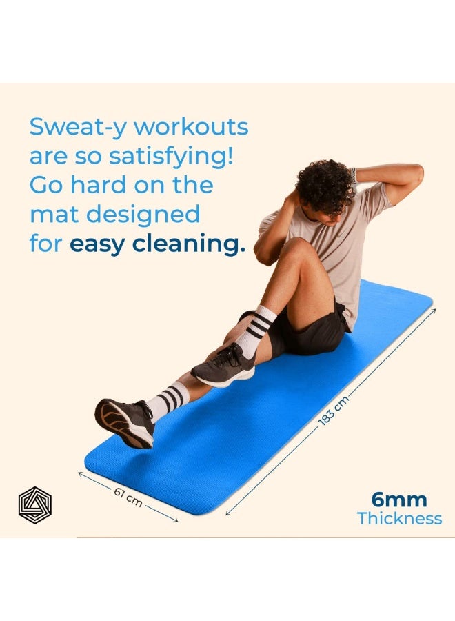 BOLDFIT حصائر اليوغا للنساء حصيرة اليوغا للرجال حصيرة التمارين الرياضية للتمارين المنزلية حصيرة الصالة الرياضية غير قابلة للانزلاق 6 مم حصيرة التمارين الرياضية حصيرة اليوغا للأطفال حصائر الصالة الرياضية للتمارين في المنزل - إيفا، أزرق - Image 3