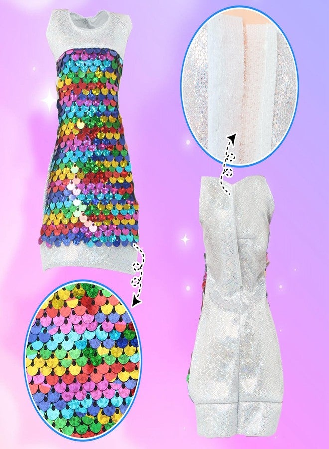 BLIJOLA Doll Clothes 5 Sets Sequins Dresses for 11.5 inch Girl Doll Including 2 Mermaid Clothes Swimwear 1 Evening Dress 2 Casual Dresses Party Outfits Fashion Show(Sequin C) - Image 4
