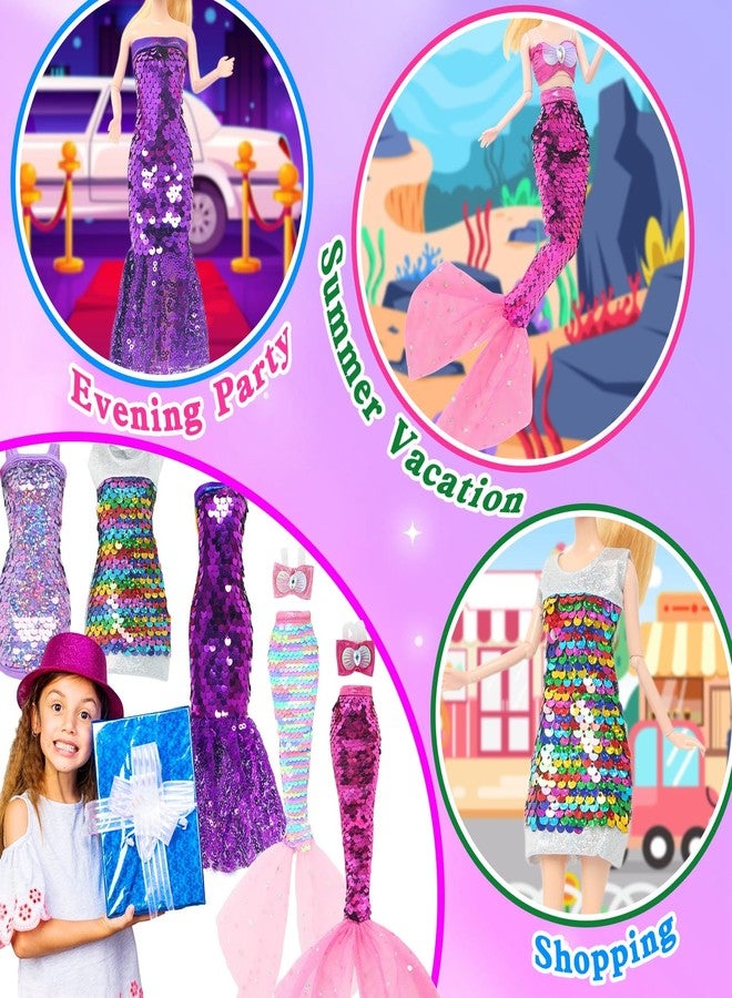 BLIJOLA Doll Clothes 5 Sets Sequins Dresses for 11.5 inch Girl Doll Including 2 Mermaid Clothes Swimwear 1 Evening Dress 2 Casual Dresses Party Outfits Fashion Show(Sequin C) - Image 5