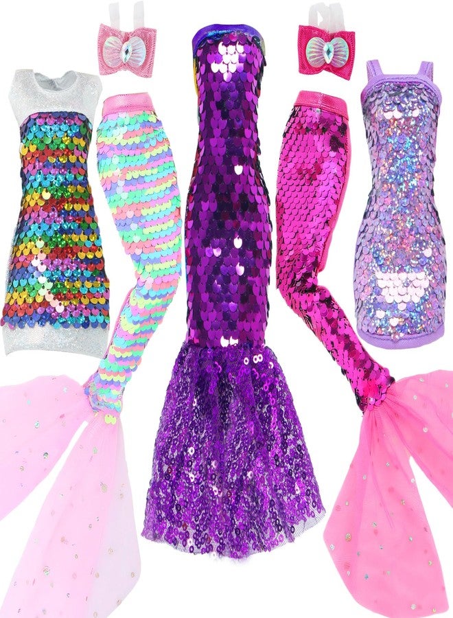 BLIJOLA Doll Clothes 5 Sets Sequins Dresses for 11.5 inch Girl Doll Including 2 Mermaid Clothes Swimwear 1 Evening Dress 2 Casual Dresses Party Outfits Fashion Show(Sequin C) - Image 1