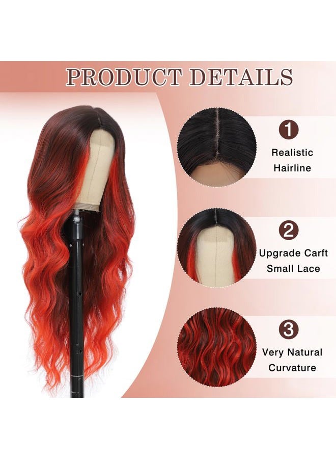 Angzon Long Red Wavy Wig for Women 26 Inch Ombre Red Middle Part Curly Synthetic Hair Wig Natural Look Heat Resistant Fiber for Daily Party Use - Image 4