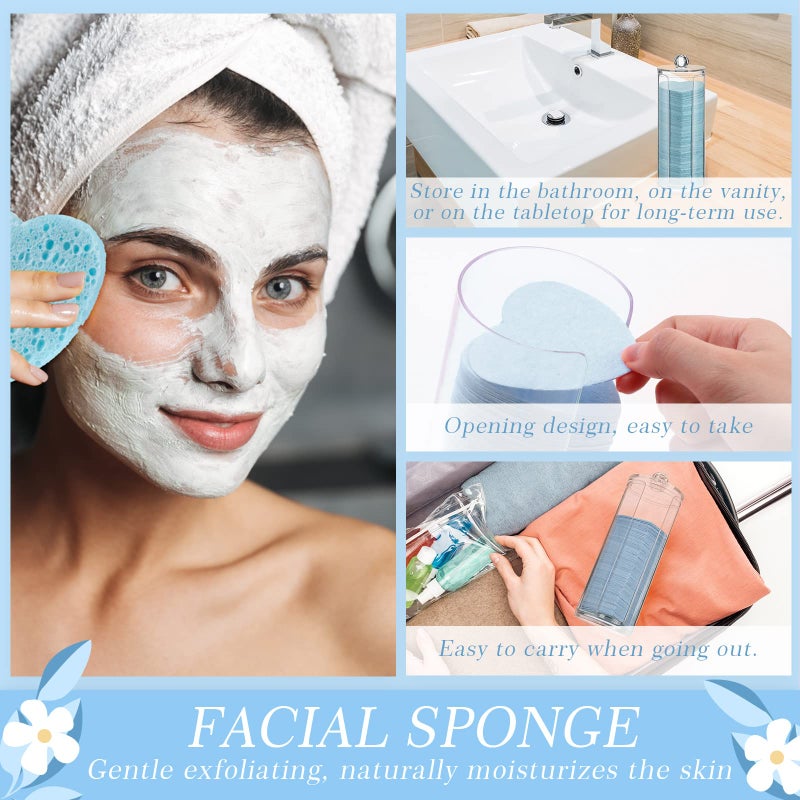Sieral 120 Pcs Compressed Facial Sponges with Container Disposable Face Sponge Pads for Washing Face Cleansing Exfoliating Esthetician Makeup Removal(Heart,Light Blue) - Image 3