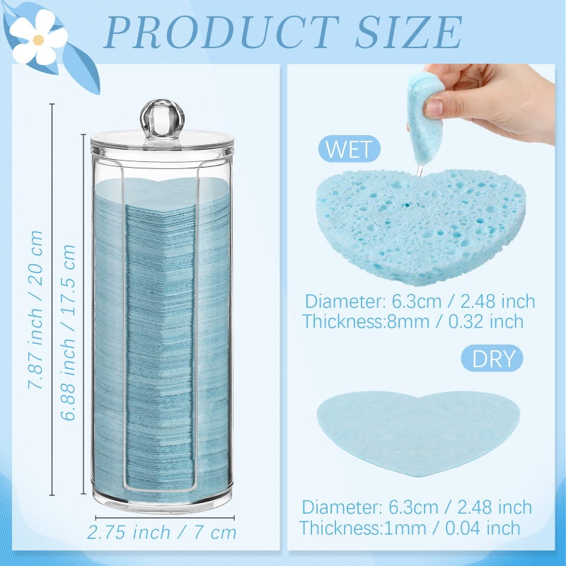 Sieral 120 Pcs Compressed Facial Sponges with Container Disposable Face Sponge Pads for Washing Face Cleansing Exfoliating Esthetician Makeup Removal(Heart,Light Blue) - Image 2