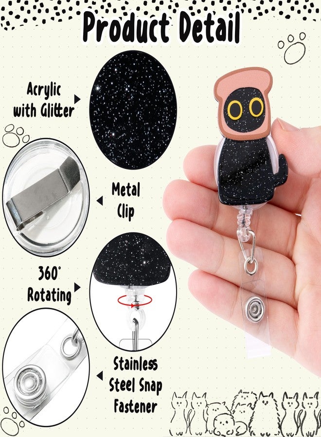 Eartim Cute Black Cat Glitter Badge Reel - 14Pcs Funny Animal Acrylic Retractable ID Badge with Metal Clip Name Tag Holder for Nurse Cat Lover Office Staff Student Birthday Gift Halloween Party Supply - Image 3