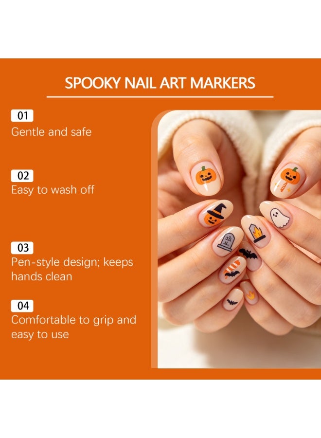 12 Colors Halloween Nail Art Marker Pens, Water Based Quick Dry Nail Drawing Pen for DIY Nail Decorations - Image 3