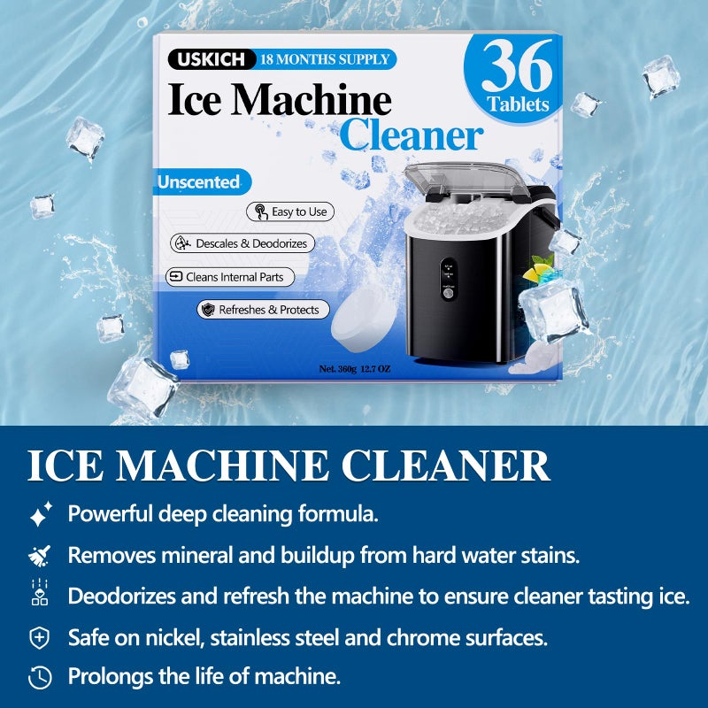 USKICH Ice Machine Cleaner Descaler Tablets-36Pack Ice Maker Cleaner Compatible with Frigidaire, Opal, GE Profile, Kitchenaid, Nickel Safe Scale Remover for Countertop, Nugget Ice Makers - Image 2