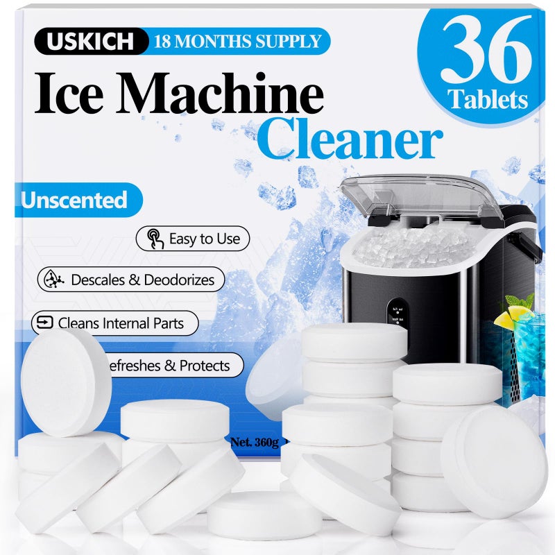 USKICH Ice Machine Cleaner Descaler Tablets-36Pack Ice Maker Cleaner Compatible with Frigidaire, Opal, GE Profile, Kitchenaid, Nickel Safe Scale Remover for Countertop, Nugget Ice Makers - Image 1