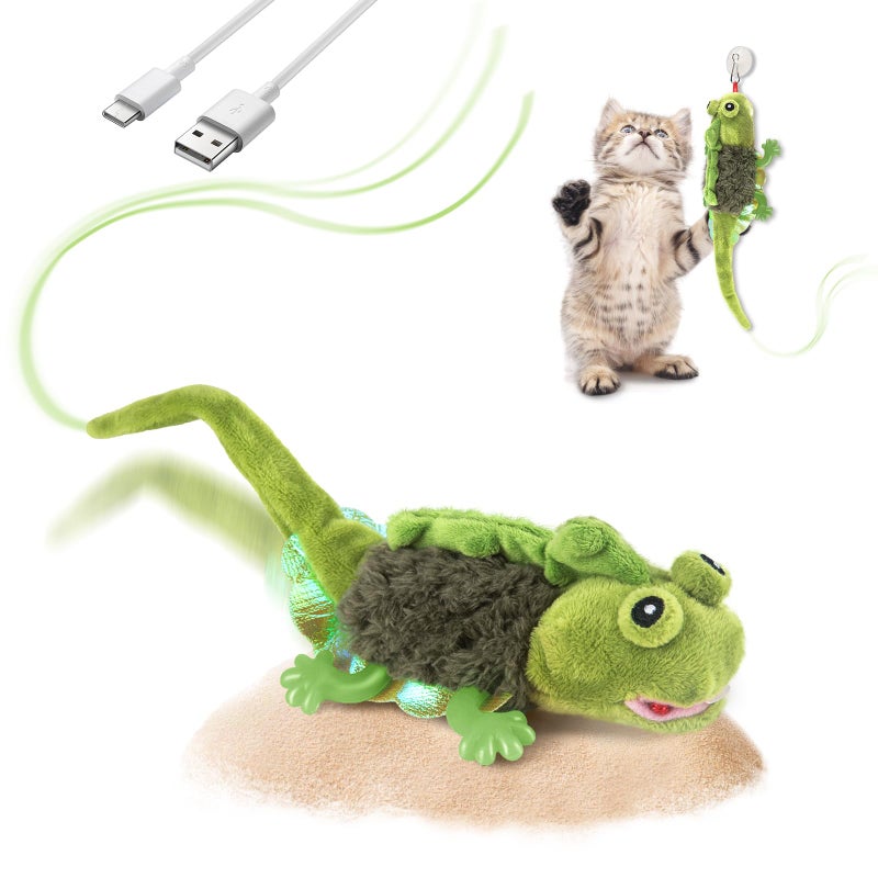Migipaws Cat Toys Touch Activated Flapping Chirping Lizard Kitten Toy with Catnip for Indoor Cats Kicker Rechargeable Green - Image 2