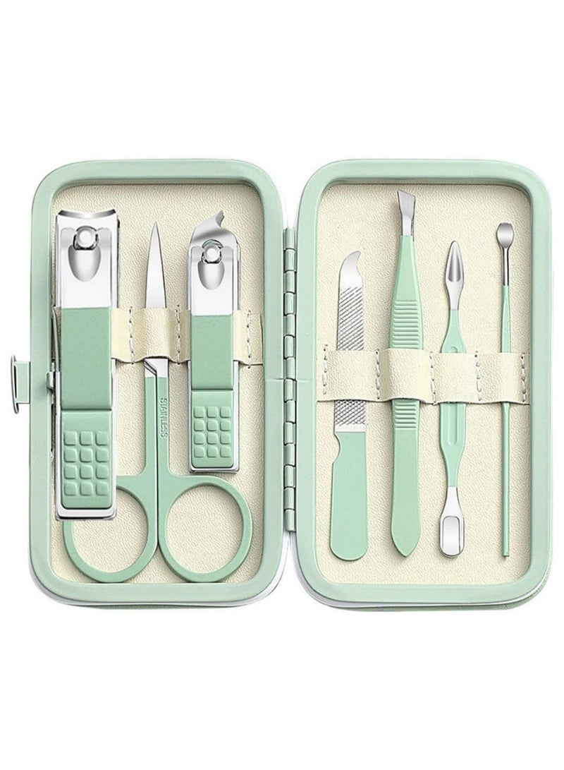 NQOOH Nail Clippers, Hand and Foot Care Tools, Stainless Steel, Green Bag - 7 Pieces - Image 1