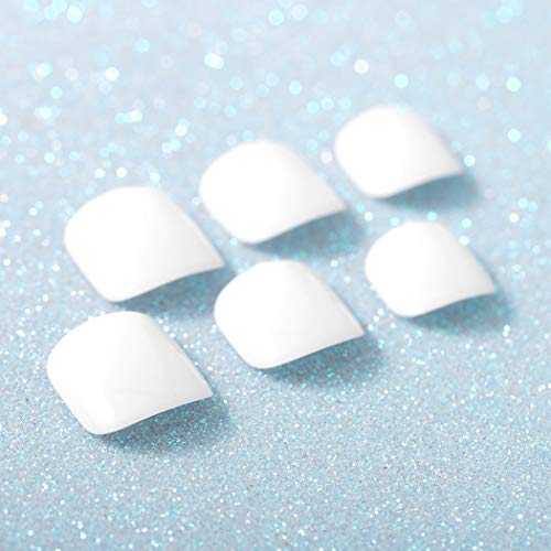 Sethexy Solid Color Glossy False Toe Nails Bright Fashion Square Short Full Cover 24PCS Fake ToeNails for Women and Girls(White) - Image 4
