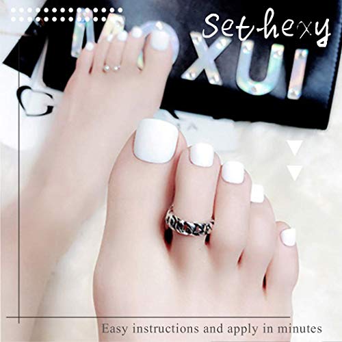 Sethexy Solid Color Glossy False Toe Nails Bright Fashion Square Short Full Cover 24PCS Fake ToeNails for Women and Girls(White) - Image 2