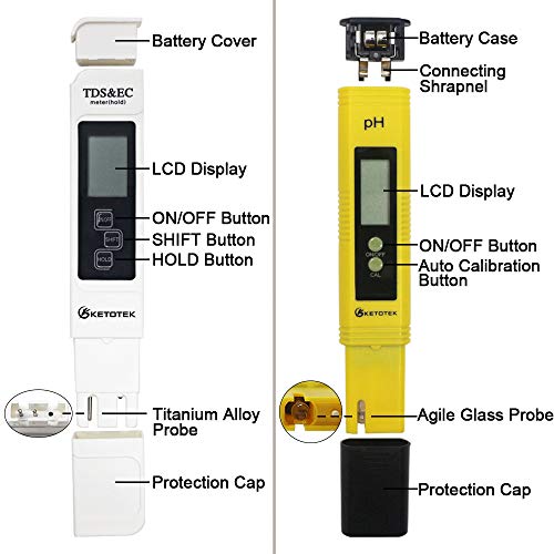 KETOTEK Digital pH TDS & EC Temp Meter for Water, pH Pen and PPM Tester TDS-EC-Temperature Meter, PH Tester with 0-14.00pH and 0.01 Accuracy, TDS EC PH Meters for Aquarium, Hydroponic, RO System - Image 5