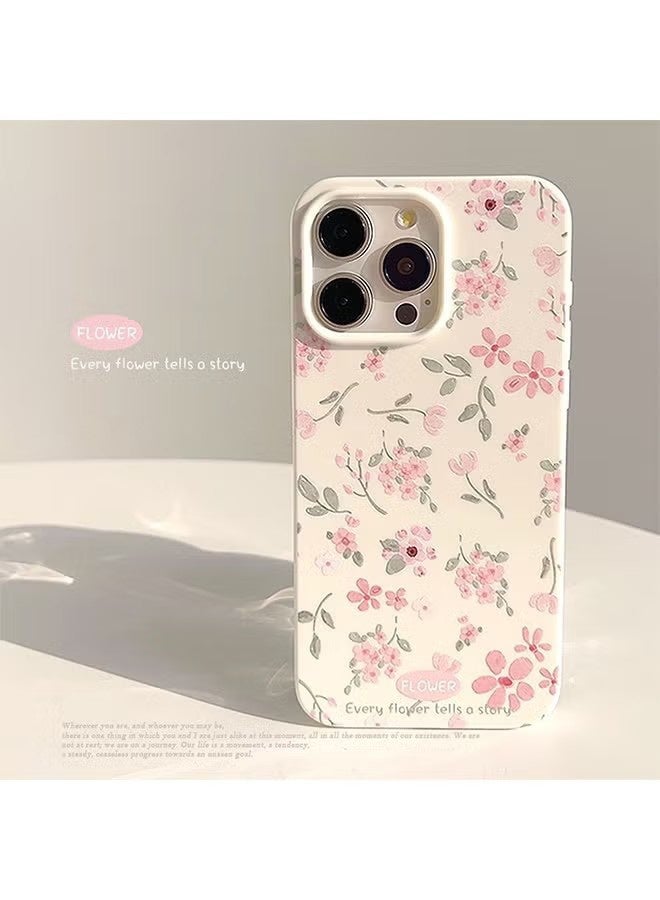 YJ Compatible for iPhone 16 Pro Max Case for Pink Flower Cute Aesthetic Design Floral Women Teen Girls Silicone Slim Cover Protection Phone Cases-White - Image 1