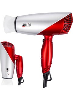 JINRI Travel Hair Dryer with Dual Voltage 1875W Compact Hair Dryer with Folding Handle Travel Blow Dryer Red 