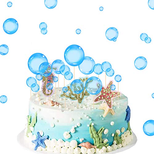 Lotus Mann 27Pcs Blue Flat Bubble Cupcake Toppers Underwater Party Decor Supplies Bubble Cake Decorations For Under The Sea Mermaid Birthday - Image 1