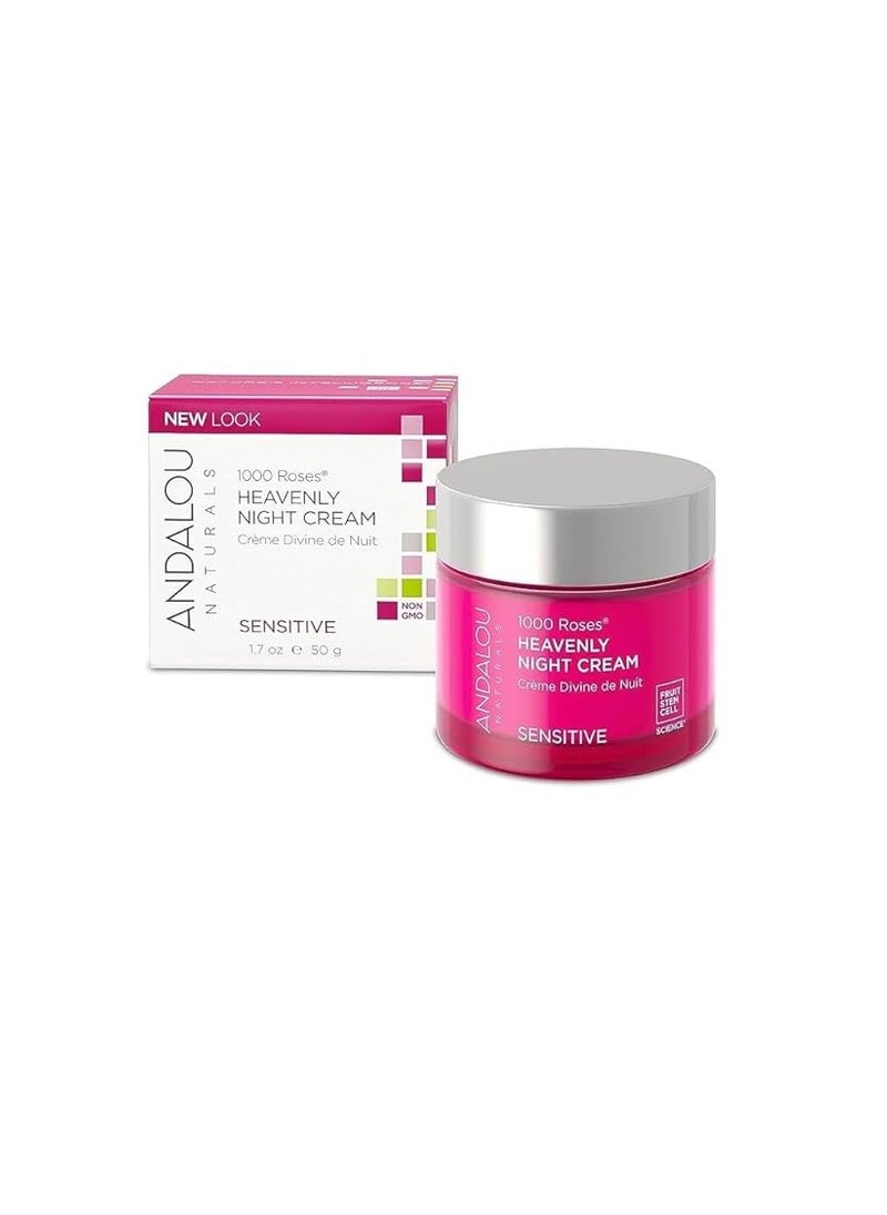 Andalou Natural Andalou Naturals Heavenly Night Cream 1000 Roses, Sensitive Skin Moisturizer for Face, Enriched with Hyaluronic Acid & Aloe Vera, 1.7 Ounce 