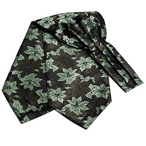 Dubulle Sage Green Brown Flower Ascot Tie for Men Self Tie Mens Cravat and Pocket Square Cufflinks Wedding Business - Image 5