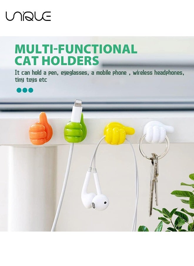 Unique - Thumb Wall Hooks for Hanging, 12 Pcs Creative Silicone Self Adhesive Thumb Cable Organizer Clips, Multifunction Nails-Free Finger Adhesive Hooks for Kitchen Living Room Bedroom - Image 1